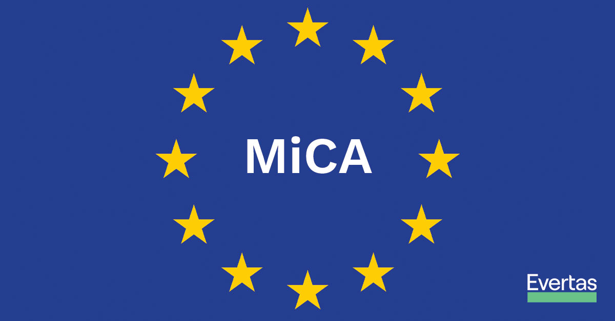 the european union flag with mica written within the stars and the evertas logo in the corner